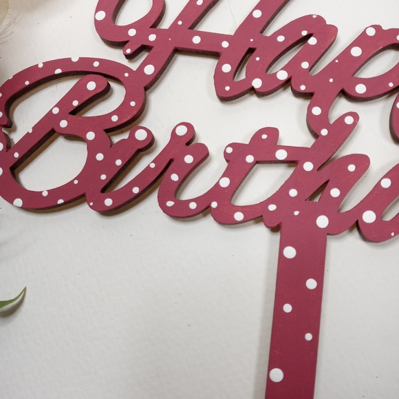 Pink Happy Birthday Cake Topper. Wooden Birthday Cake topper. Cake decoration. - Picture 4 of 8